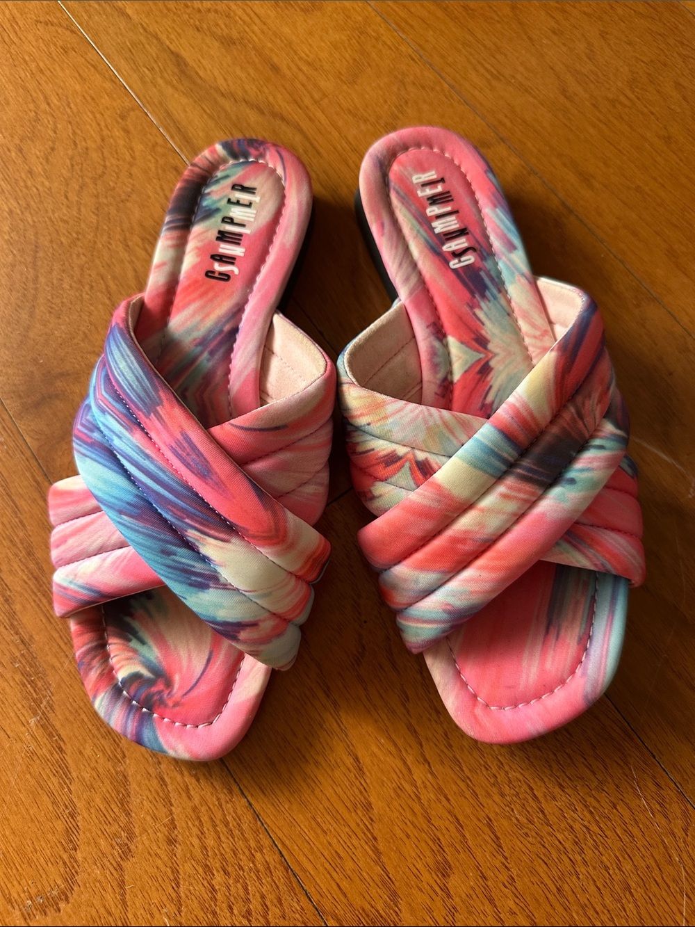 Camper Pink Multi-Color Crisscross Slip-On Sandals
